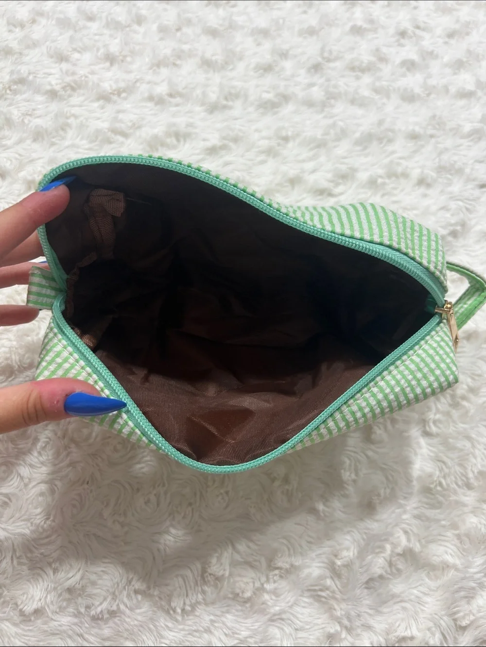 Green Striped Initial J Toiletry Pouch Makeup Bag Cosmetic Bag